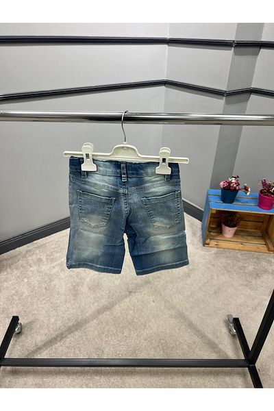 Cool Exclusive 100% Cotton Boy Elastic Waist Buttoned Blue Denim Shorts