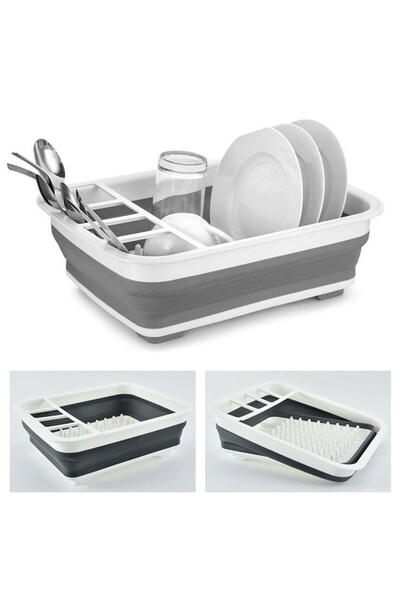 TİCARETSEPETİM Countertop Folding Dish Drying Rack with Spoon Compartment