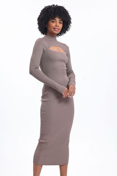 Hiccup Μακρυμάνικο γιακά Maxi Bodycon Φόρεμα - Λεπτομέρεια με σχισμή