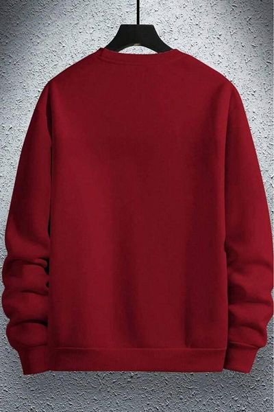 zunop Men's Red Saturn Printed Crew Neck Oversize Sweatshirt