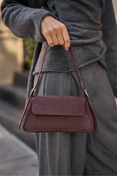 Madamra Γυναικεία τσάντα ώμου καφέ καστόρι Alba απλής σχεδίασης με κάλυμμα -