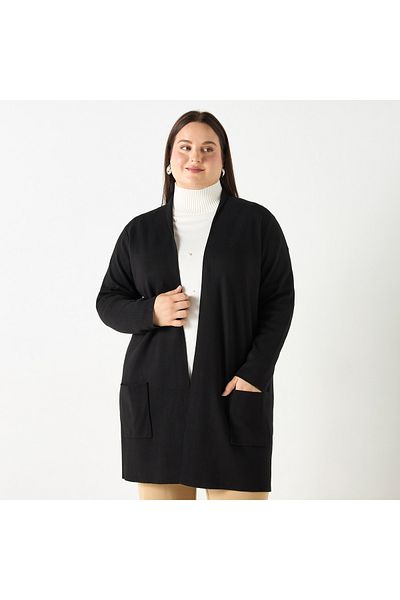Ulla Popken Plus Size Ulla Popken Solid Cardigan with Pockets