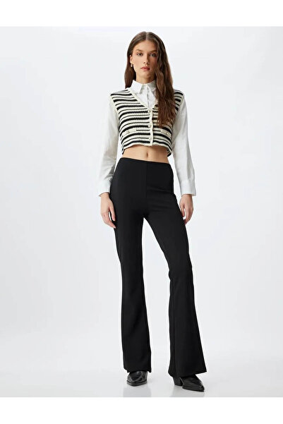 Koton Schwarze Damen-Leggings mit ausgestelltem Bein 5WAK80039EK