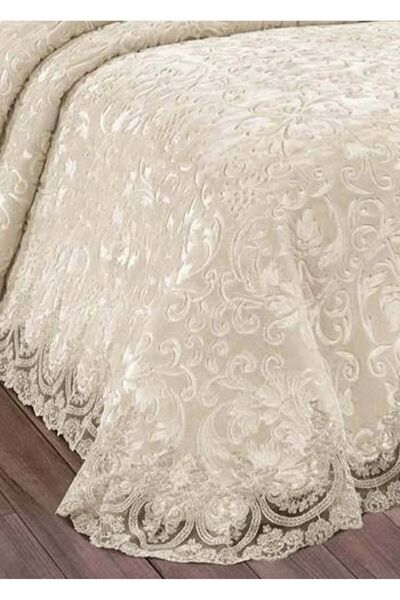 bursa çeyiz Arus Cream Double Laced Dowry Bridal Blanket Set
