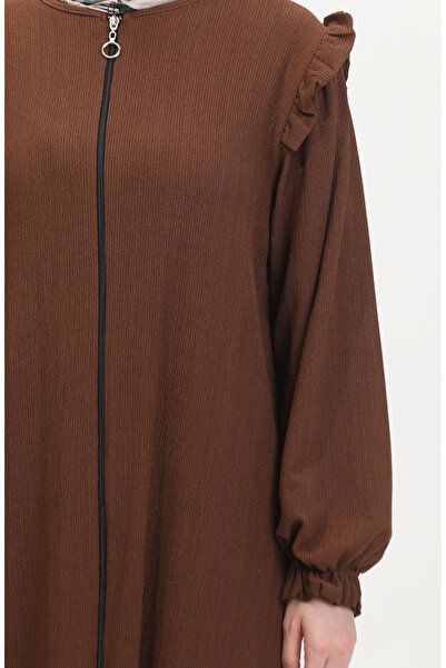 sefamerve Fırfırlı Ferace 1055-04 Kahverengi