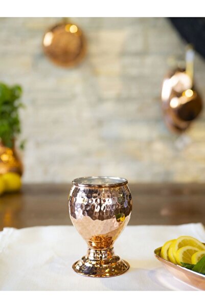 Bakır Concept Copper Goblet Glass Hammer Tattooed Copper Color