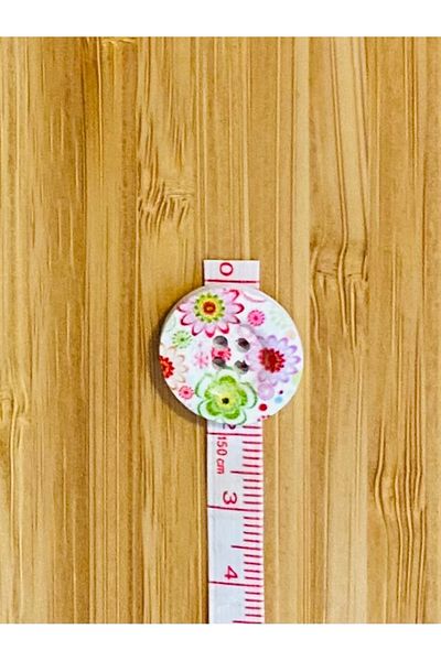 Kartopu Decorative Painted Wooden Flower Printed Button 23 Mm. Pack of 5. Flower Pattern.