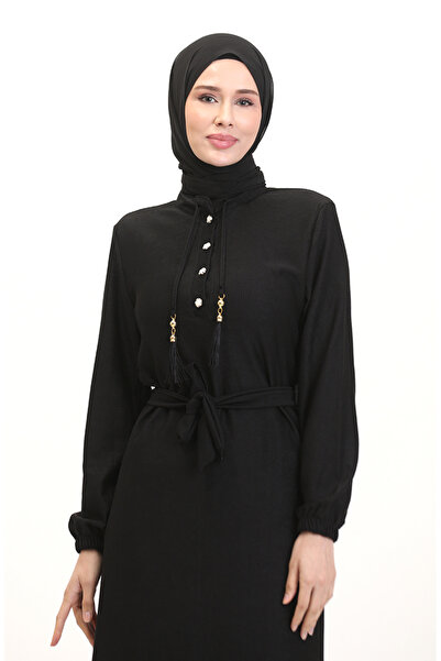 sefamerve Black Judge Collar Buttoned Dress - 5025-04