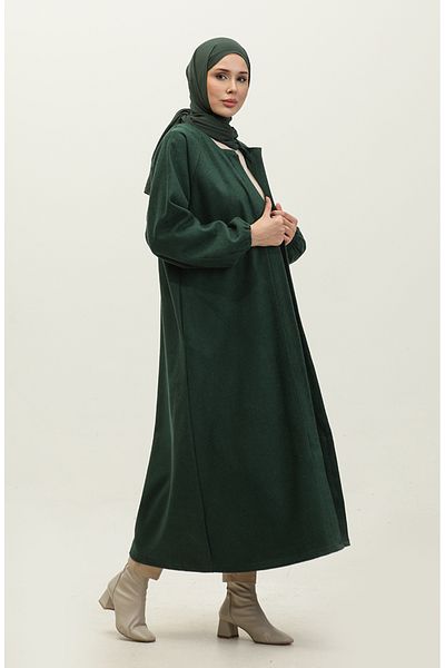 sefamerve Emerald Green Stamp Coat 3200-03 - Με λεπτομέρεια κρυφού κουμπιού