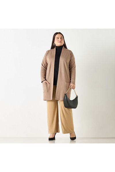 Ulla Popken Plus Size Ulla Popken Solid Cardigan with Pockets