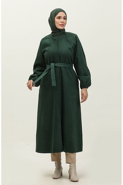 sefamerve Emerald Green Stamp Coat 3200-03 - Με λεπτομέρεια κρυφού κουμπιού