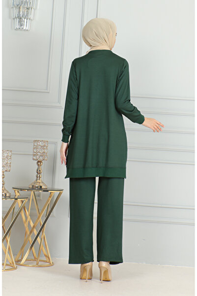 sefamerve Tassel Detailed Tunic Trousers Double Suit 20042-04 Emerald Green