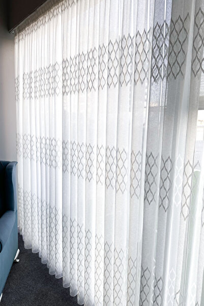 Brillant Κουρτίνα από τούλι με κέντημα δαντέλας - 4 σειρές πλισέ