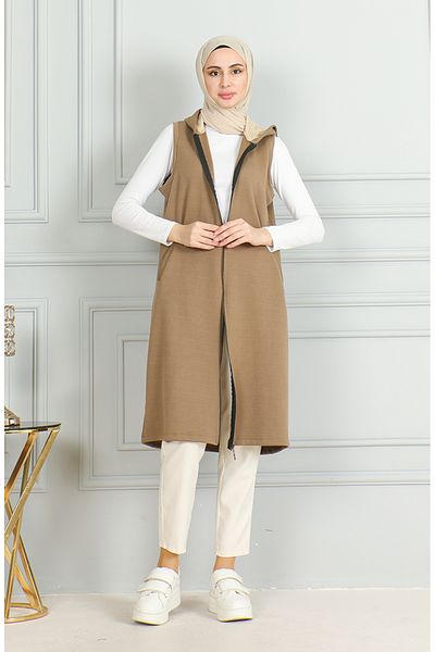 sefamerve Mink Long Quilted Vest 5102-02 - Zipped