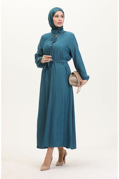 sefamerve Rochie cu nasturi cu guler judecător 5025-03 Petrol