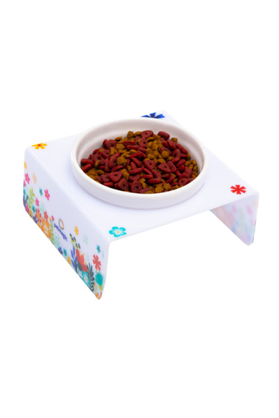 Pet Magic Petmagic Acrylic White Ceramic Single Pet Cat and Mini Breed Dog Food Container-White Spring