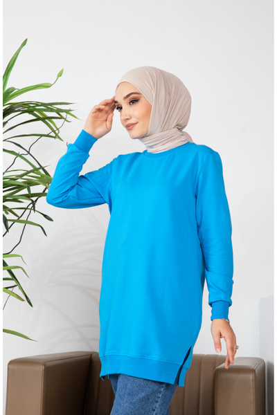sefamerve İki İplik Yırtmaç Detaylı Sweatshirt 9103-01 Mavi