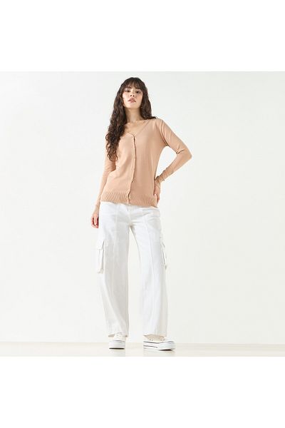 2Xtremz Solid V-Neck Cardigan with Long Sleeves and Button Closure