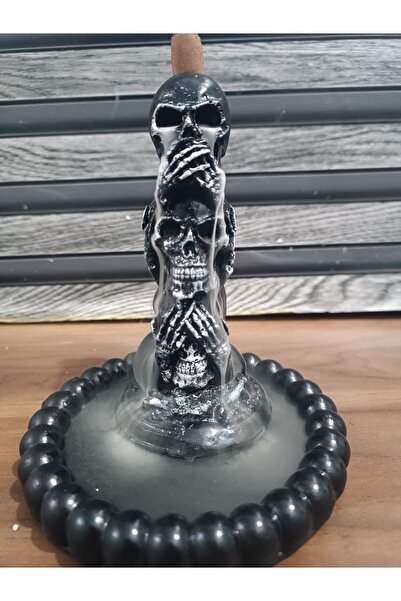 HUNATASARIM 3'lü Dik Kuru Kafa Geri Akış Şelale Tütsülük (BOY;15 CM, ENİ;7 CM, Tabak Eni;13 CM)
