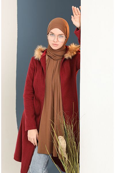 sefamerve Palton din cașmir din blană roșie - 612980 -03
