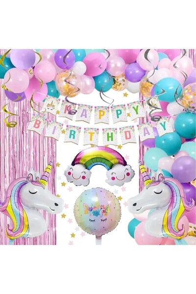 Bkmc Luxury Unicorn Themed Birthday Party Set Ornament for Girls