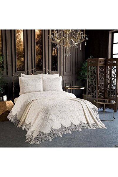 bursa çeyiz Anna Karina Isabella Cream 3-Piece Double Bedspread