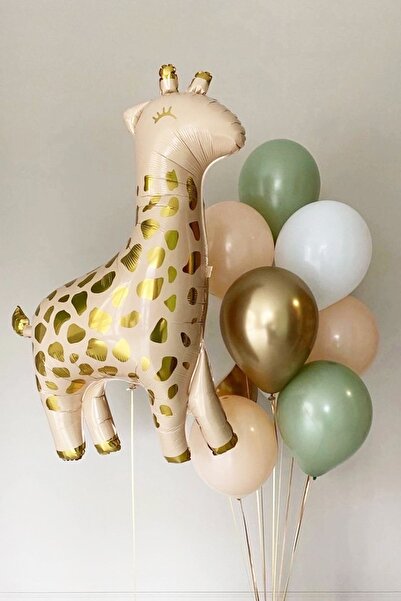Atölye Mi Zürafa Folyo Balonlu Pastel Gold Balon Demeti