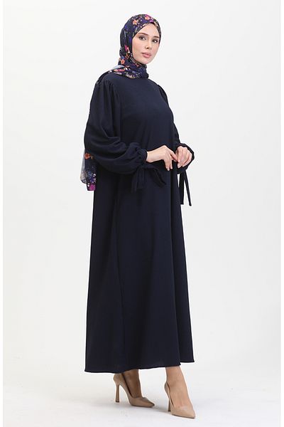 sefamerve Φόρεμα με μαζεμένο μανίκι 1053-02 Navy Blue