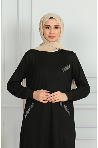 sefamerve Black Tunic and Trousers Double Set - Tassel Detailed 20042-02