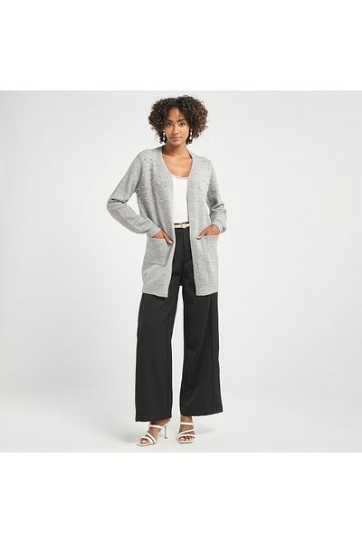 FAV Embellished Cardigan with Long Sleeves and Pockets