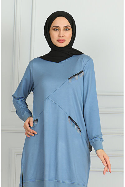 sefamerve Püskül Detaylı Tunik Pantolon İkili Takım 20042-06 Mavi