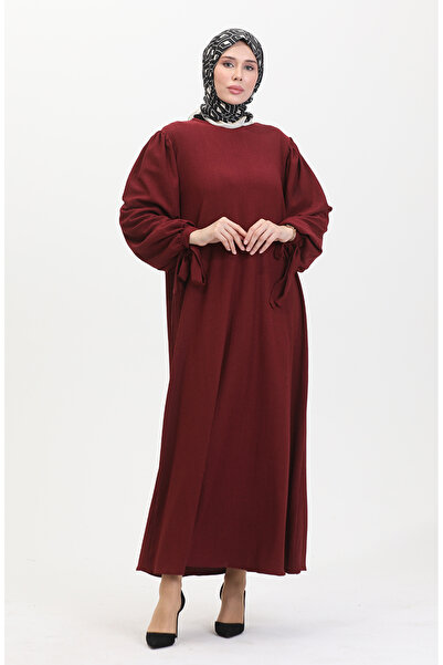 sefamerve Burgundy Sleeve Gathered Dress - 1053-05