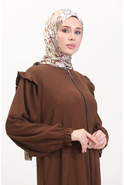 sefamerve Fırfırlı Ferace 1055-04 Kahverengi