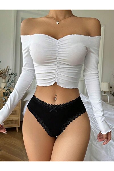 Maly Love Kadın Siyah Dantel İşleme ve Fiyonk Detaylı Külot