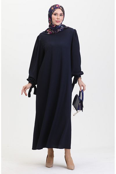sefamerve Φόρεμα με μαζεμένο μανίκι 1053-02 Navy Blue