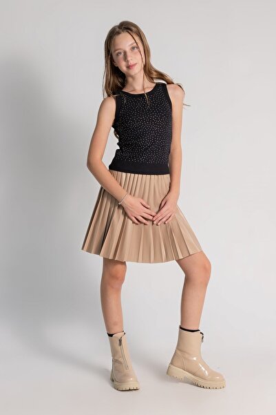 DMB BOYS & GIRLS Fusta pentru fete cu aspect de piele plisată cu talie înaltă