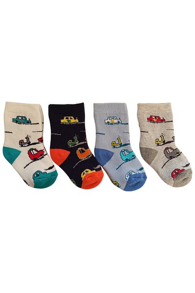 stellare Colorful Car Patterned Children's Towel Thick Winter Socks 4 Pairs