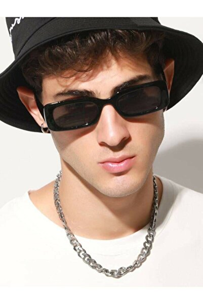 ModaLand Unisex Siyah Kare Dikdörtgen Vintage-retro Güneş Gözlüğü