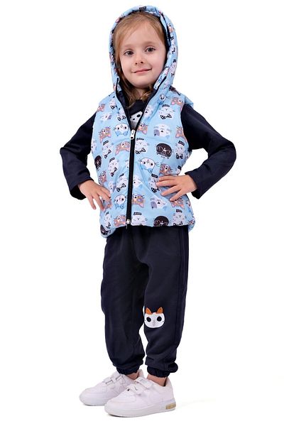 TRENDİMİZBİR Blue Cat Patterned Baby Girl Cute Set