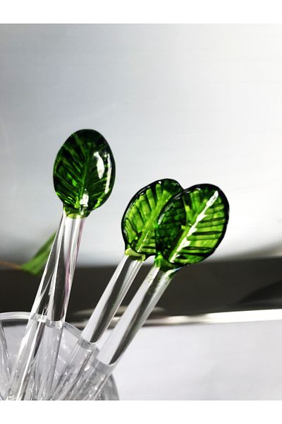 DECOSTYLE Leaf Model Glass Teaspoon 6Pcs