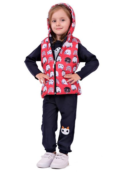 TRENDİMİZBİR Red Baby Girl Cute Cat Patterned Set