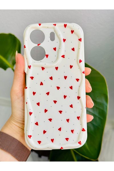 Go Aksesuar جراب سيليكون بتصميم قلوب حمراء متوافق مع هاتف Xiaomi Redmi 13C