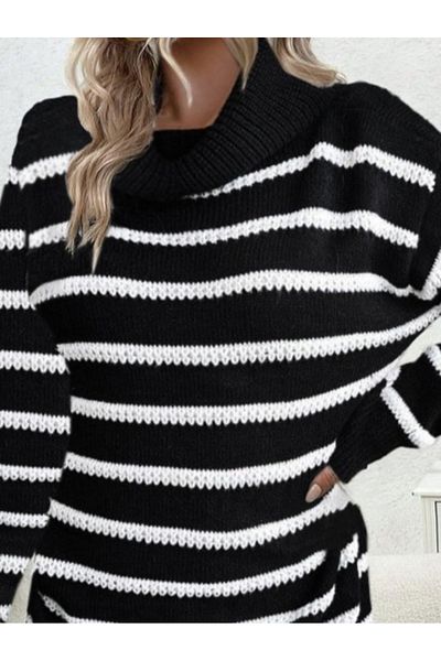 Simala Rochie de damă, cu mânecă lungă, cu decolteu, cu dungi Sonya Yarn, tricotaj lungimi (fără curea)