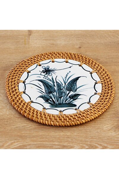 Mylamp إطار الروطان 16 سم. كائن زخرفي بنمط أوراق الشجر واليعسوب