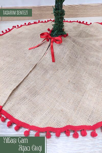 Tasarım Sentezi New Year's Pine Skirt - Jute Color, New Year's Pine Tree, Tree Ornament, Christmas Christmas Gift