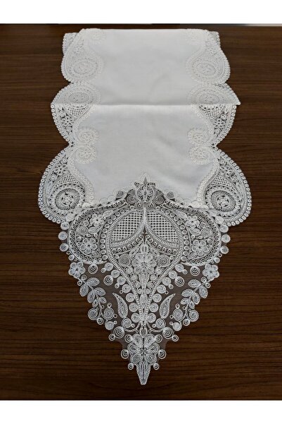 bursa çeyiz Luxury Cream Lace Table Set for 12 People - Tablecloth with Ranir (26 Pieces)