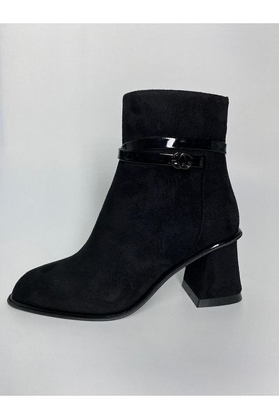 SEDİR Zk Women's Black Suede Thick Heeled Boots