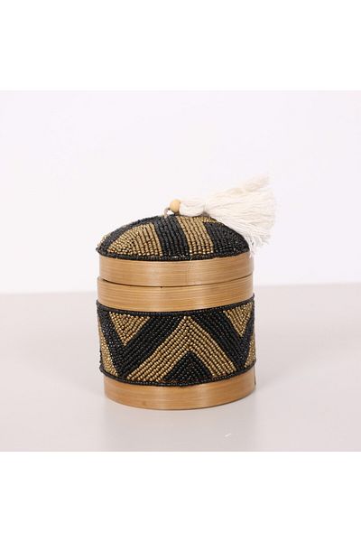 Mylamp Cutie de depozitare din bambus cu margele Bali S 12x14 cm