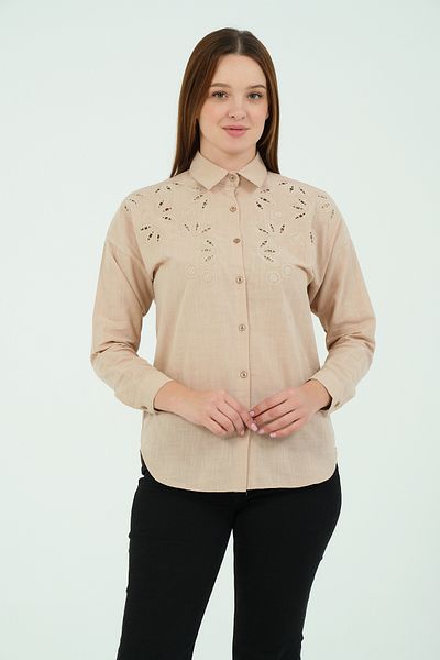 Moda Palmiss Дамска риза с дълъг ръкав и принт от лен и норка