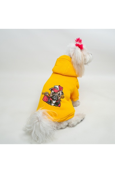 Buddy Store Kedi & Köpek Kıyafeti Elbiseleri Kıyafetleri Kazak - Köpek Baskılı Sarı Kazak